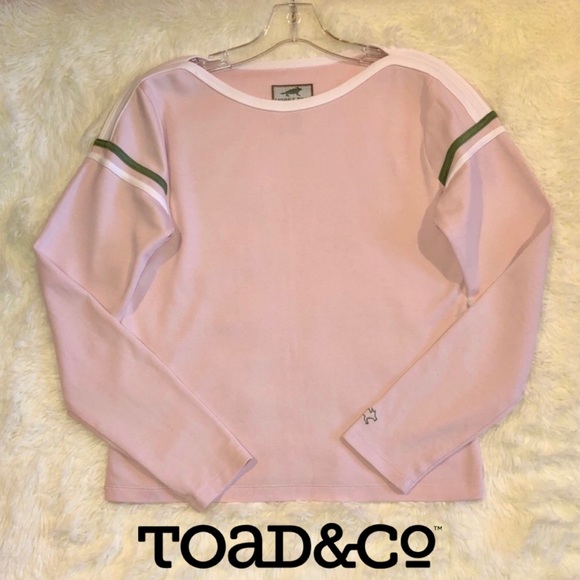 HORNY TOAD—WOMEN’S BOATNECK PINK & GREEN LS TOP!! SUPER CUTE, FANTASTIC SHAPE!! - Picture 1 of 6